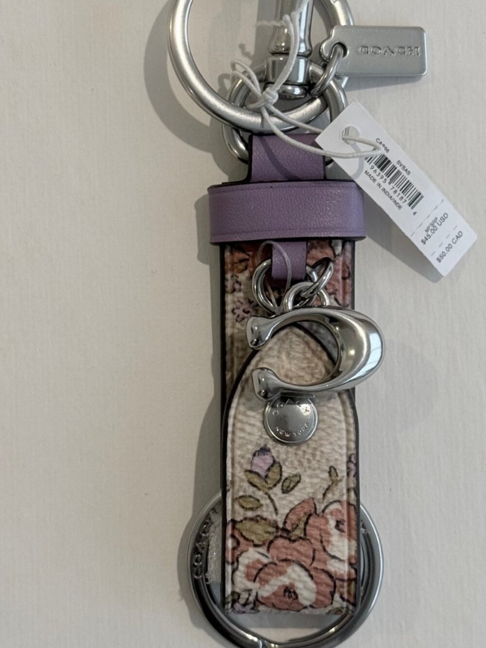 COACH Trigger Snap Bag Charm Floral Print CAS96 Keychain Key Fob